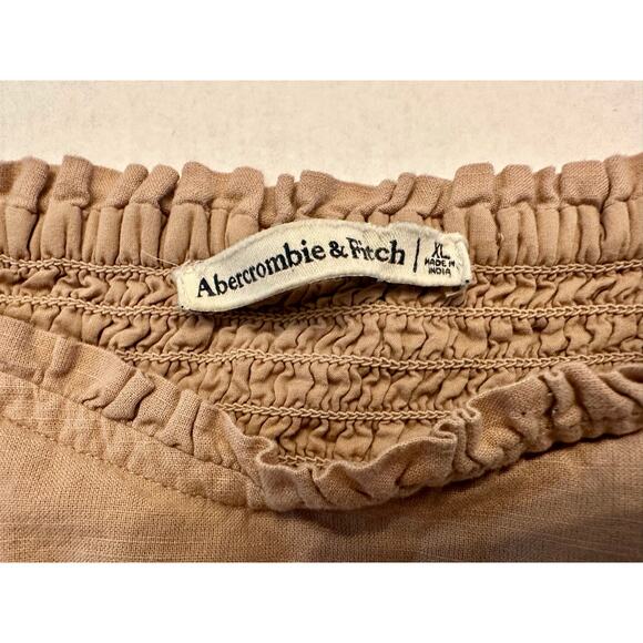 Abercrombie & Fitch Size XL Brown Puff Sleeve Smocked Crop Top Boho Y2K Women's - Picture 5 of 9